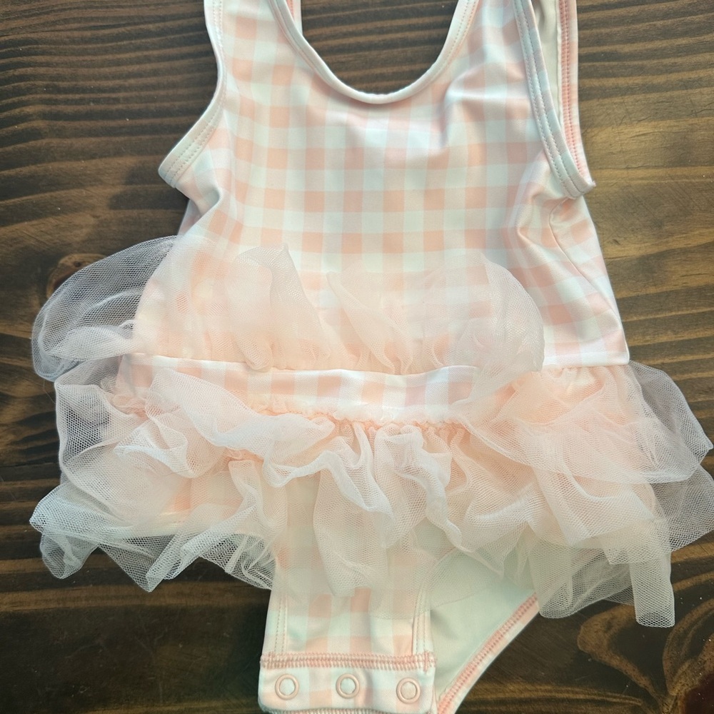 Tucker + Tate Pink Gingham swimsuit  with Tulle Skirt